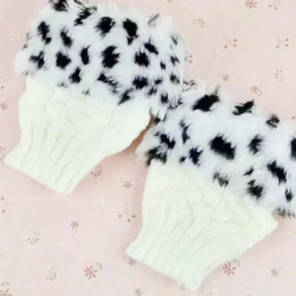Red Faux Fur Fingerless Magic Stretchy Cropped Warm Winter Sweater Knit Gloves